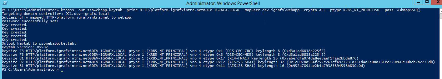 Running the ktpass command to create the keytab.