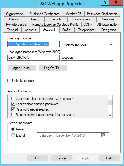 The changed Kerberos username field in the user's account settings.