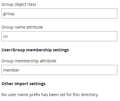 The remaining directory settings, predefined.
