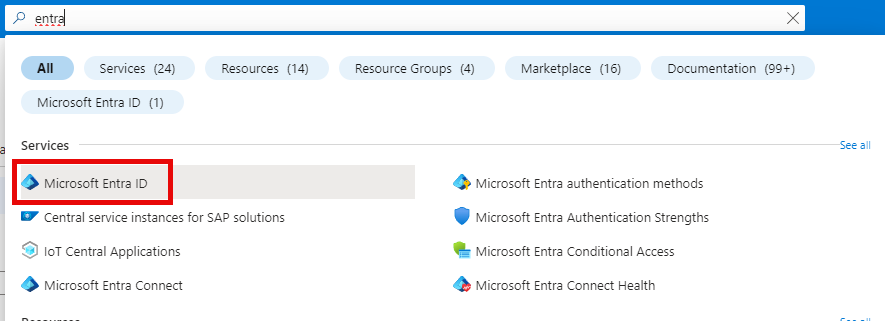 Selecting Microsoft Entra ID in Azure.