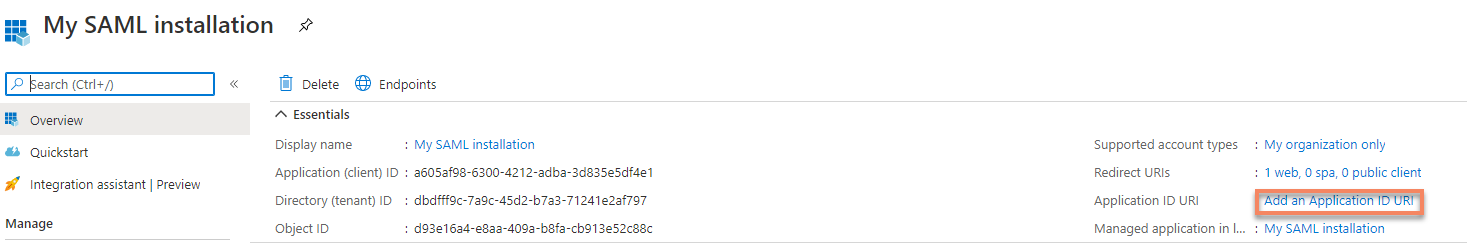 Add an Application ID URI.
