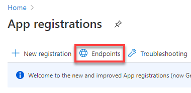 The Endpoints button in App registrations.