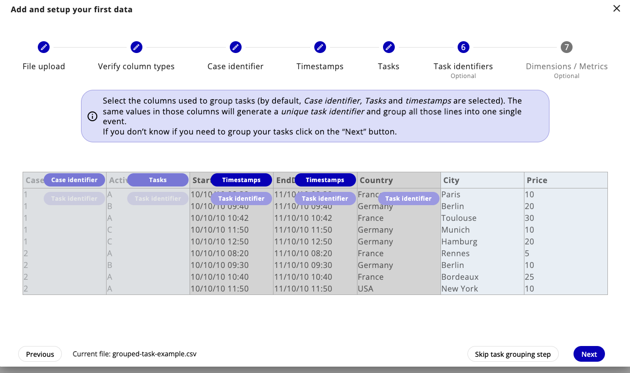 grouped tasks selection