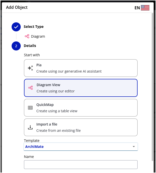 The Template dropdown with ArchiMate selected.