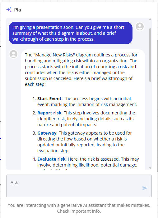 A Pia response with shape names shown as clickable links