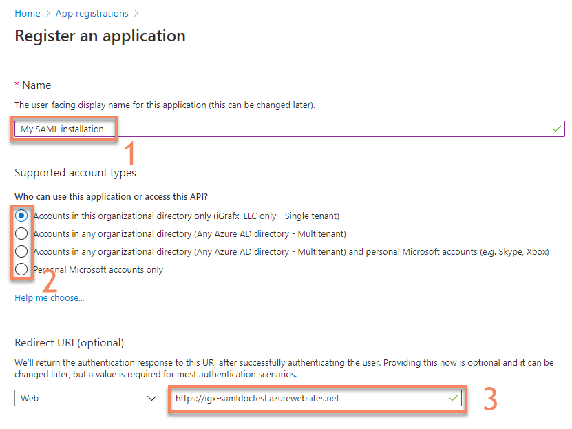 Registering the application in Azure.
