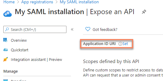 Setting the Application ID URI.