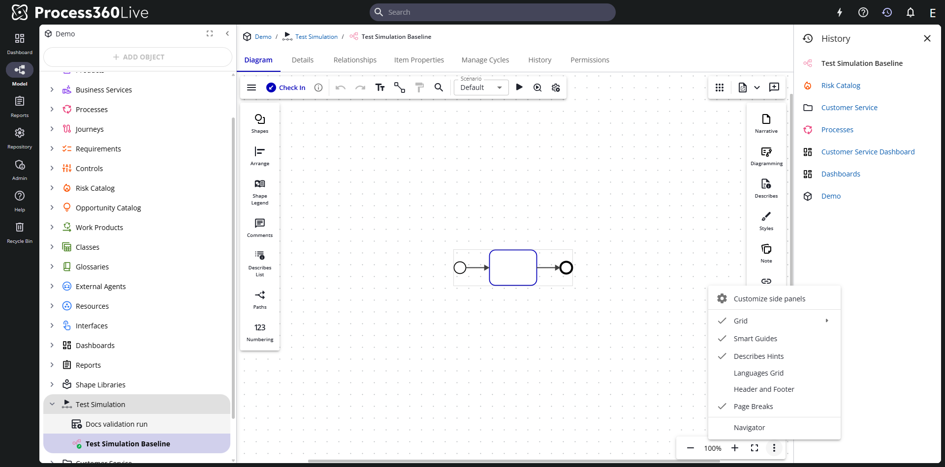 The view bar's More Options menu with navigator, grid, and layout toggles.